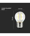 V-Tac 4W LED kronepære - Samsung LED chip, G45, Kultråd, E27