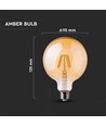 V-Tac 6W LED globepære - Kultråd, Ø9,5 cm, dæmpbar, ekstra varm hvid, E27