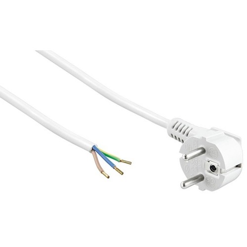 1,5 meter strømkabel - 250V, IP20 indendørs, Hvid, Schuko stik og afisolerede ledninger, 16A