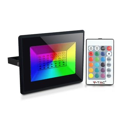 V-Tac 30W LED projektør RGB - Med RF fjernbetjening, udendørs