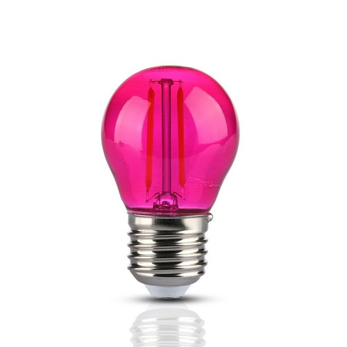 Outlet: V-Tac 2W Farvet LED kronepære - Pink, Kultråd, E27