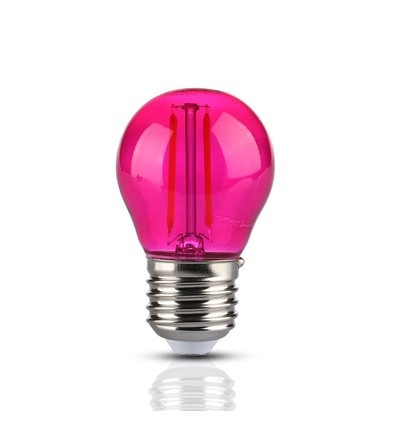 Outlet: V-Tac 2W Farvet LED kronepære - Pink, Kultråd, E27
