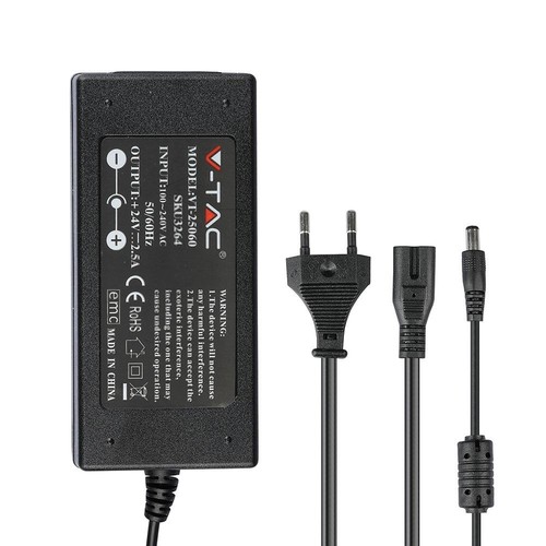 V-Tac 60W strømforsyning til LED strips - 24V DC, 2,5A, IP44 vådrum