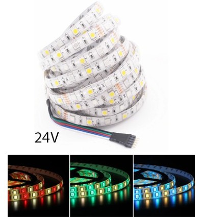 12W/m RGB+WW LED strip - 5 meter, IP65, 60 LED pr. meter, 24V