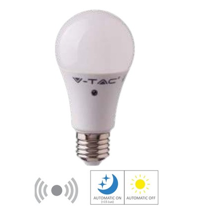 V-Tac 9W LED pære - Bevægelsessensor, 200 grader, A60, E27
