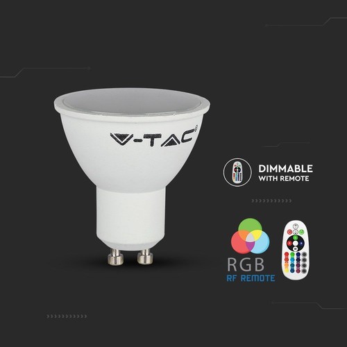 V-Tac 3,5W RGB LED pære - Med RF fjernbetjening, GU10