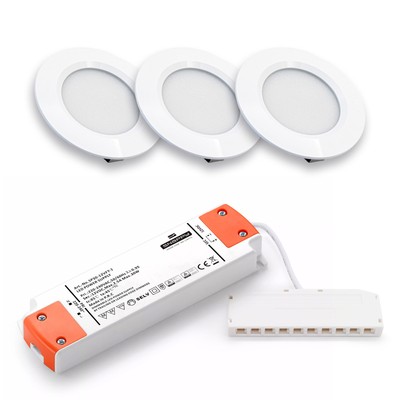 Se 3 stk. LEDlife Reco68 møbelspot - Mat hvid, inkl. dæmpbar strømforsyning - Dæmpbar : Dæmpbar, Kulør : Varm hos LEDProff DK
