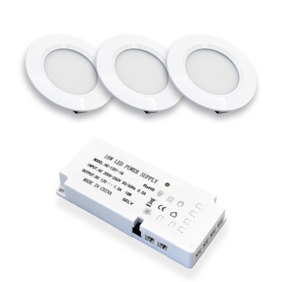 3 stk. LEDlife Reco68 møbelspot - Mat hvid, inkl. strømforsyning - Dæmpbar : Ikke dæmpbar, Kulør : Varm