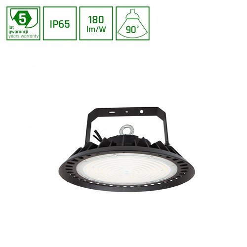 200W LED high bay, 180lm/W - DALI dæmpbar, 90 grader, IP65, IK08, sort kabinet