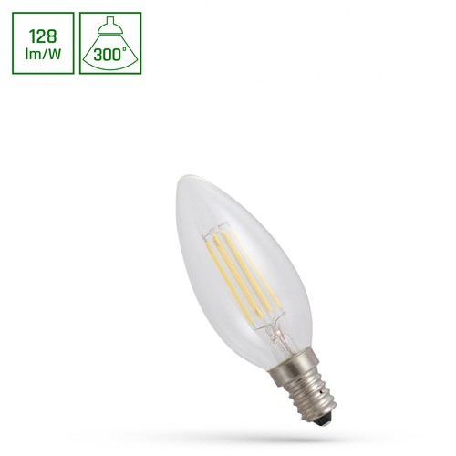 E14 5,5W LED kertepære - Filament, klart glas, 700lm, 2700K, C35