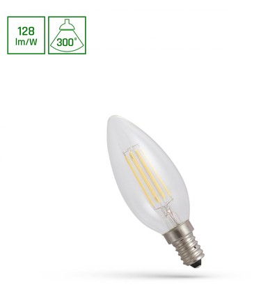 E14 5,5W LED kertepære - Filament, klart glas, 700lm, 2700K, C35