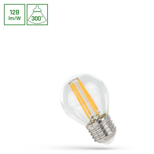 E27 5,5W LED kronepære filament - G45, 700lm, 4000K, 300° spredning, Erstat 55W