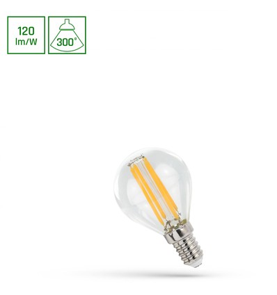 E14 5,5W LED kronepære - 120lm/W, 660lm, filament, 300° beam, varm hvid