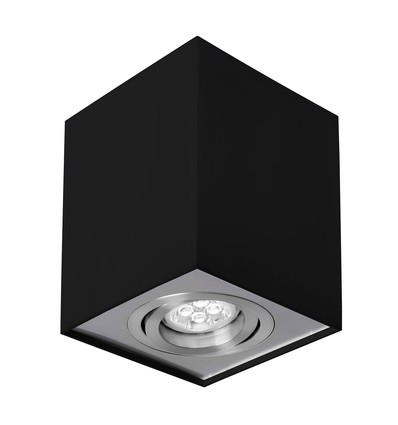 Chloe GU10 påbygningsspot - Firkantet, sort/sølv, justerbar, uden lyskilde