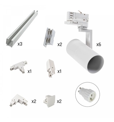 6 stk. Madara Mini II skinnesæt - 3-faset, hvid