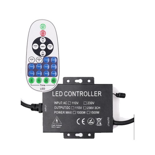 RF trådløs timer+dæmper med fjernbetjening IP67 vandtæt - Inkl. endeprop, til 230V 8x16 Neonflex, memory funktion, maks. 100 m