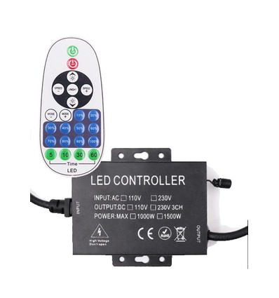 RF trådløs timer+dæmper med fjernbetjening IP67 vandtæt - Inkl. endeprop, til 230V 8x16 Neonflex, memory funktion, maks. 100 m