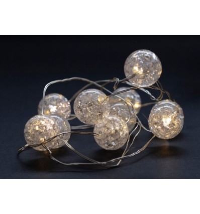 1 m. kugle LED julelyskæde - 10 LED, indendørs, varm hvid, batteri