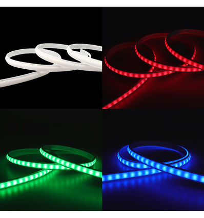 5m 9W/m RGB CLIP-ON LED strip - 230V, IP65 vandtæt, Hvid cover, 60 LED