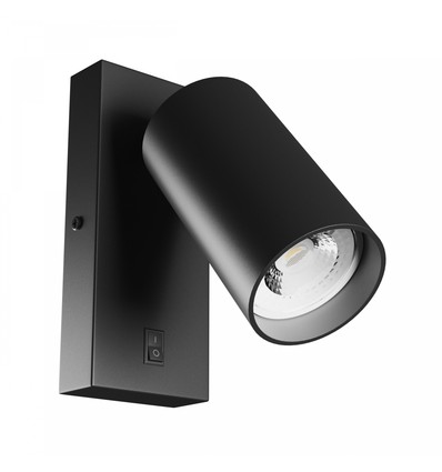 GU10 væglampe med afbryder - væglampe uden lyskilde, 230V, IP20, Ø55x100mm, sort, rund, spectrum