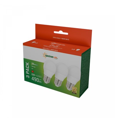 3-pak E27 6W LED pære - G45, Varm hvid