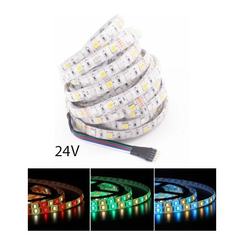 12W/m RGB+CW LED strip - 5 meter, IP65, 60 LED pr. meter, 24V