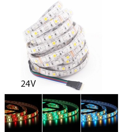 5m 12W/m RGB+CW LED strip - 24V DC, IP65, 60 LED pr. meter