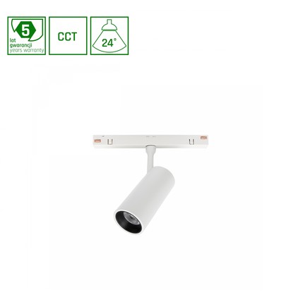 6W SPOT S skinnespot til 48V Shift system, RA90 - 48V, CCT, 24 grader, hvid, 5 års garanti