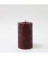 LED Bloklys 12,5cm høj, smelte-look, flammeeffekt - Ø7,5cm, 12,5cm høj, virker med fjernbetj, ægte stearin, bordeauxrød
