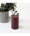 LED Bloklys 12,5cm høj, smelte-look, flammeeffekt - Ø7,5cm, 12,5cm høj, virker med fjernbetj, ægte stearin, bordeauxrød