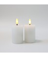 LED Bloklys, 2 stk, flammeeffekt, hvid - 7,5cm høj, Ø5cm, virker med fjernbetj, ægte stearin