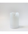 LED Bloklys 12,5cm høj, flammeeffekt, hvid - Ø7,5cm, 12,5cm høj, virker med fjernbetj, timer, ægte stearin
