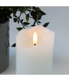 LED Bloklys 15cm høj, flammeeffekt, hvid - Ø7,5cm, 15cm høj, virker med fjernbetj, timer, ægte stearin