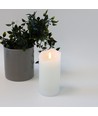 LED Bloklys 15cm høj, flammeeffekt, hvid - Ø7,5cm, 15cm høj, virker med fjernbetj, timer, ægte stearin
