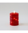 LED Bloklys med lyskæde, 10cm høj, flammeeffekt - Ø7,5cm, 10cm høj, virker m. fjernbetj, ægte stearin, rød