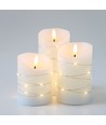 LED Bloklys 3 stk sæt med lyskæde, flammeeffekt - Ø7,5cm, 10/12,5/15cm høj, inkl. fjernbetjening, timer, ægte stearin