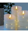 LED Bloklys 3 stk sæt med lyskæde, flammeeffekt - Ø7,5cm, 10/12,5/15cm høj, inkl. fjernbetjening, timer, ægte stearin