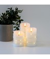 LED Bloklys 3 stk sæt med lyskæde, flammeeffekt - Ø7,5cm, 10/12,5/15cm høj, inkl. fjernbetjening, timer, ægte stearin