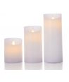 LED Bloklys, 3 stk, Ø7,5cm, bevægelig flamme, hvid - Inkl. fjernbetjening og timer, 10/15/20cm høj, ægte stearin