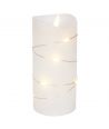 LED Bloklys med lyskæde, 15cm høj, flammeeffekt - Ø7,5cm, 15cm høj, virker m. fjernbetj, ægte stearin