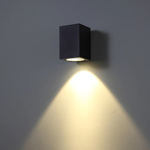 3W væglampe - IP65, sort, firkantet, inde / ude, inkl. lyskilde