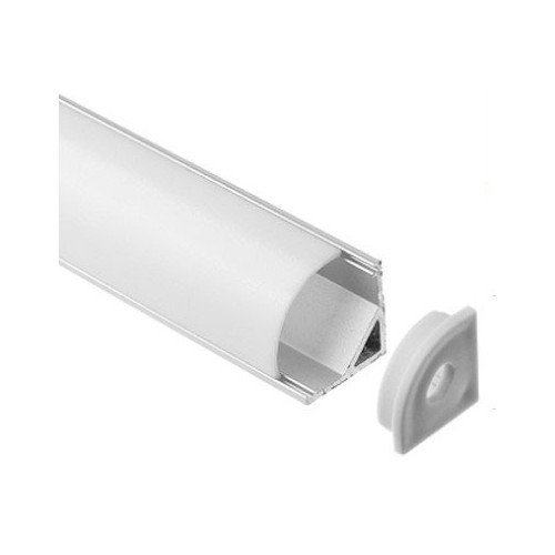 Alu hjørneprofil 16x16 til LED strip - 1 meter, inkl. mælkehvidt cover, klips og endestykker, anodiseret