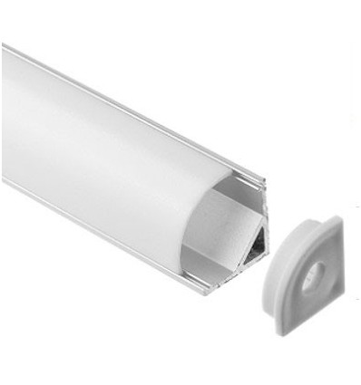 Alu hjørneprofil 16x16 til LED strip - 1 meter, inkl. mælkehvidt cover, klips og endestykker