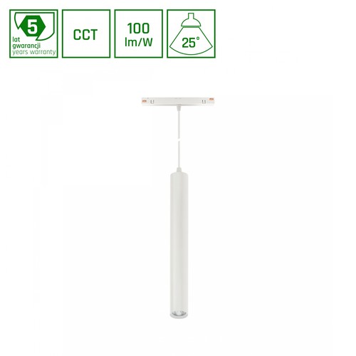 SHIFT CCT - Hangit Nedhængt Skinne Lys 12W - 40x297 (900mm Kabel), 25°, Hvid, CCT Switch