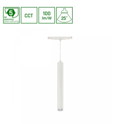 SHIFT CCT - Hangit Nedhængt Skinne Lys 12W - 40x297 (900mm Kabel), 25°, Hvid, CCT Switch