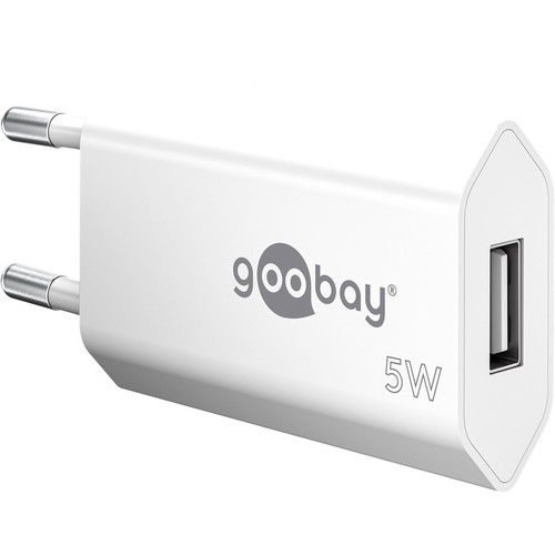 Goobay USB oplader 5W - USB-A, hvid, perfekt til mobil og lamper