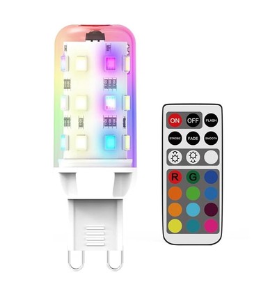 2 stk. RGBW LED pære - 2W, inkl. RF fjernbetjening, G9, 230V