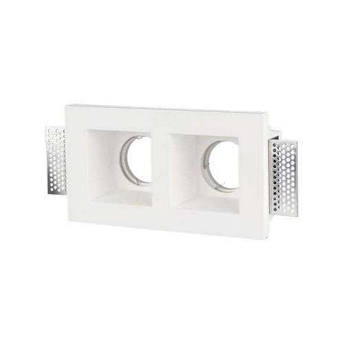GU10 gipslampe - firkant, hvid, 1x2 holder