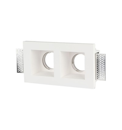 GU10 gipslampe - firkant, hvid, 1x2 holder