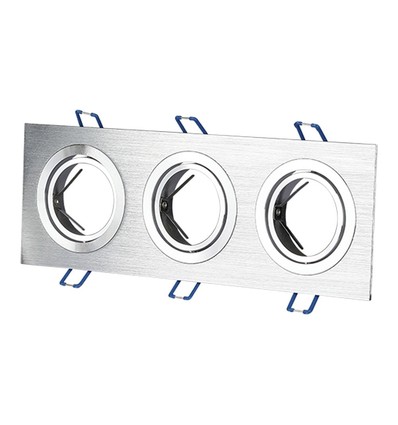 3xGU10 indbygningsspot, kvadratisk - Børstet aluminium, støbt aluminium, uden lyskilde